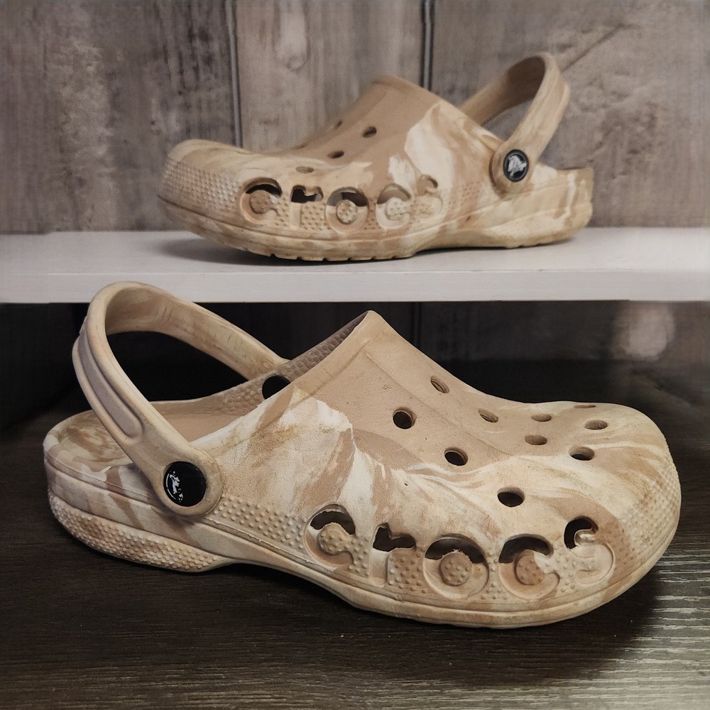 Crocs Unisex Baya Marbled Chai Durable Croslite Clogs Mens Size 6 Womens Size 8